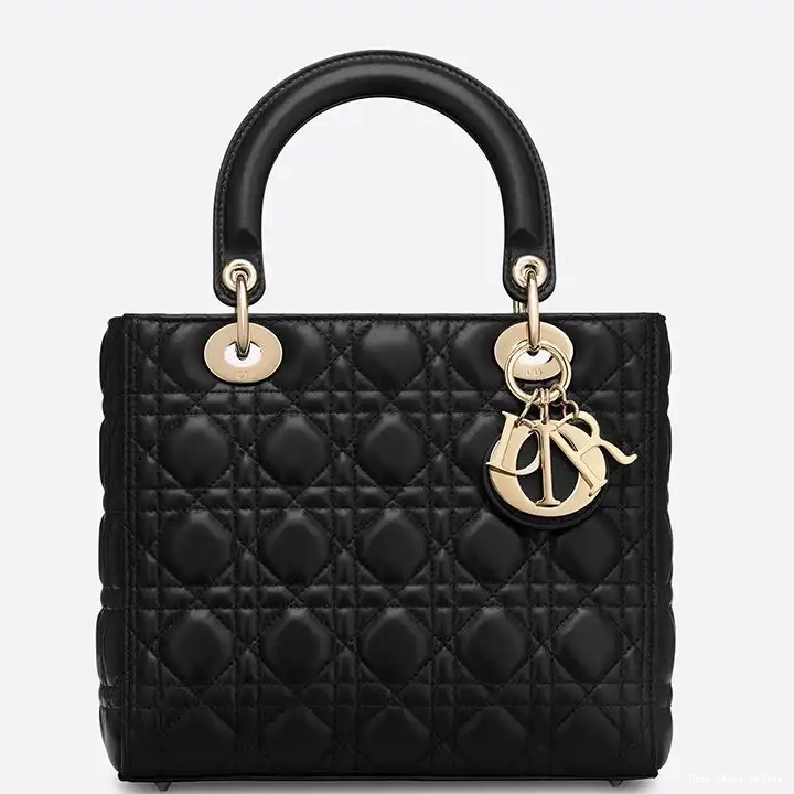 Bag Gold Cannage Medium Black Lambskin Lady Dior 0506 Hot Sale